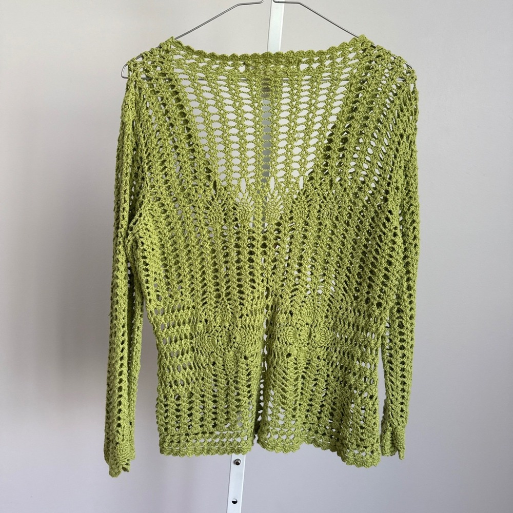 VTG Isabella Rodriguez Crochet Knit Y2K Babydoll Cardigan Green sweater‎ sz S - Picture 5 of 5